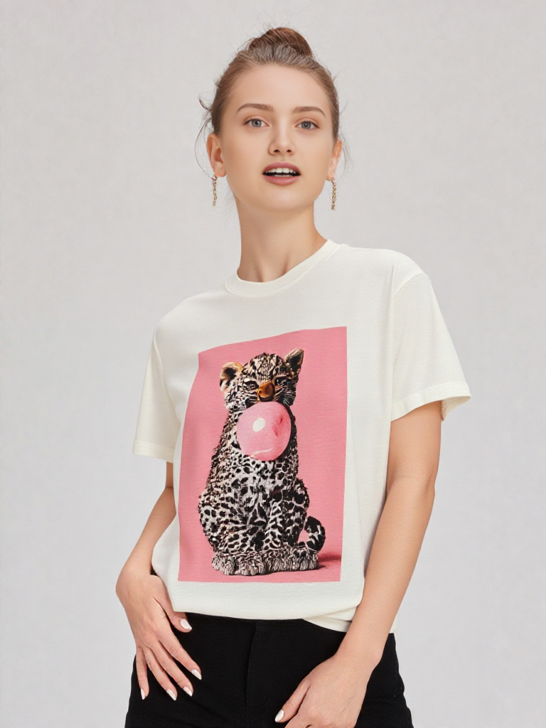 Camiseta Leopardo Chicle Rosa