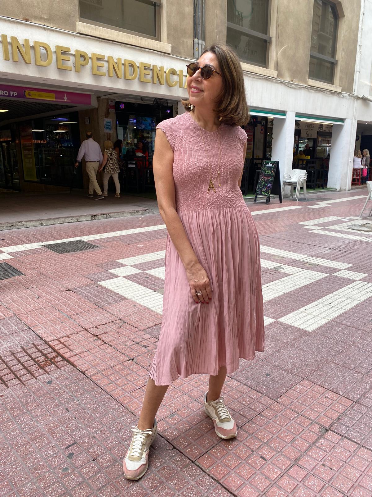 Vestido cuerpo nido abeja falda plisada DONDOLA