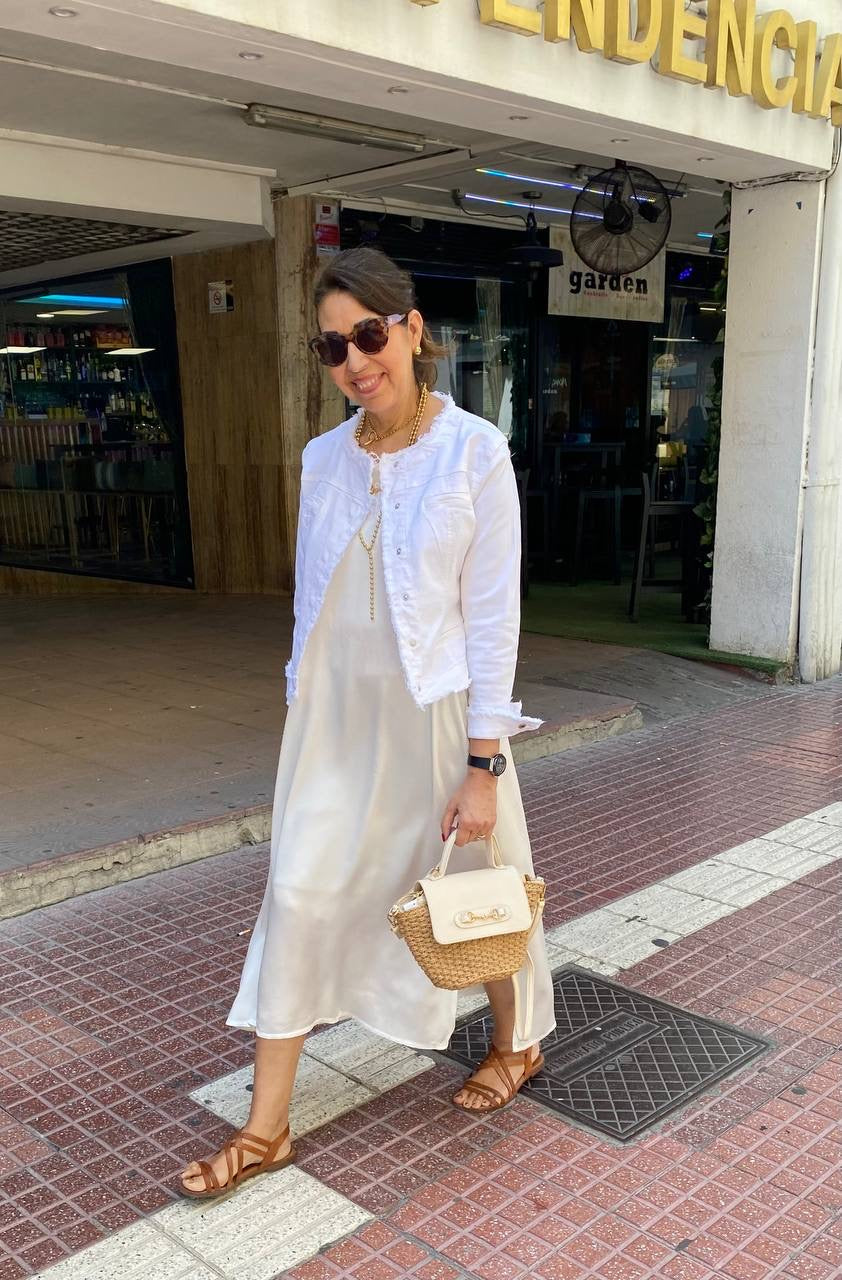 Vestido satinado manga sisa acabados rib DONDOLA