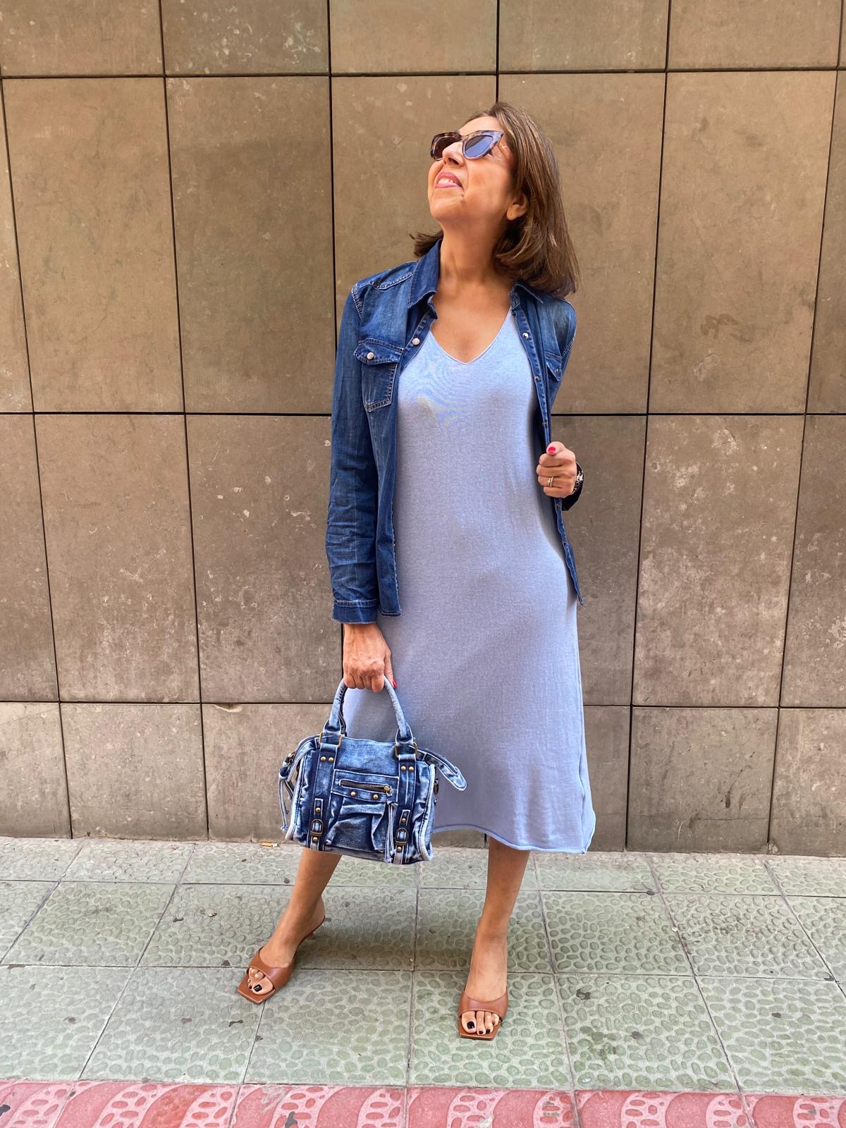 Vestido punto hilo tirante ancho azul celeste DONDOLA