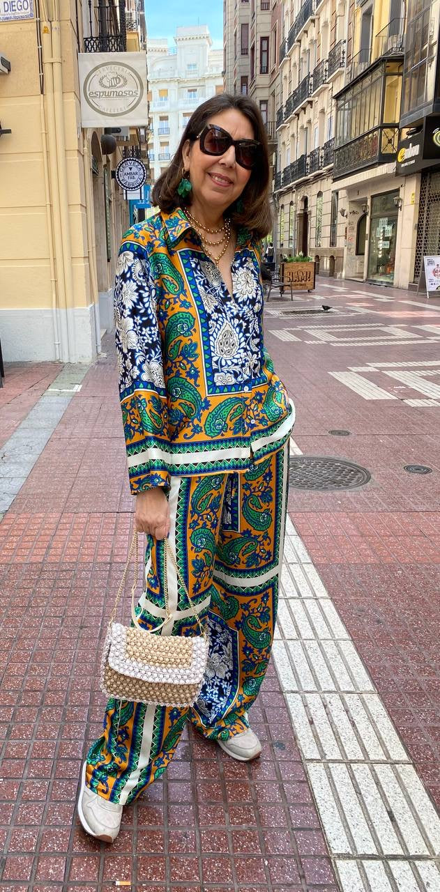 Camisa estampada verde/ azulón (conjunto pijamero) DONDOLA