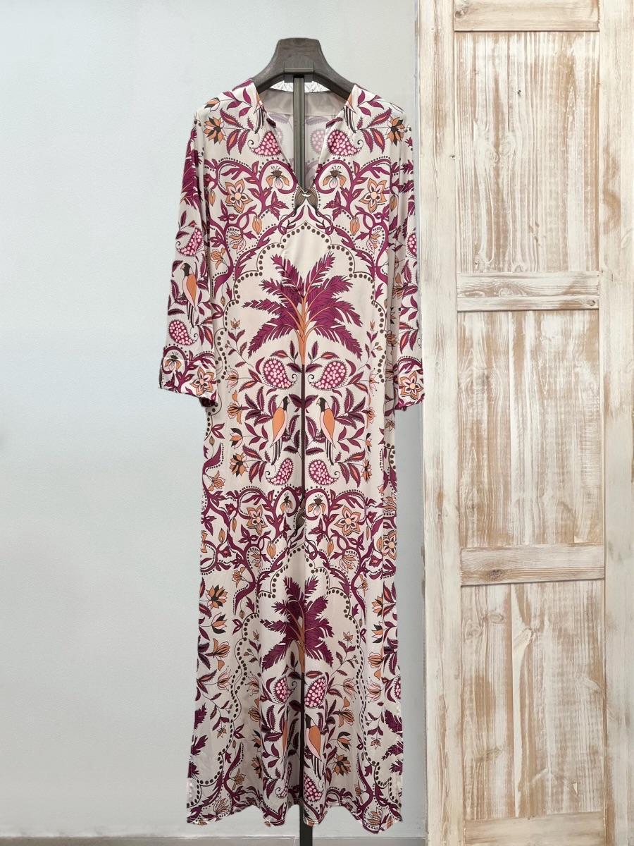 Vestido/kaftan punto seda fría estampado palmeras DONDOLA