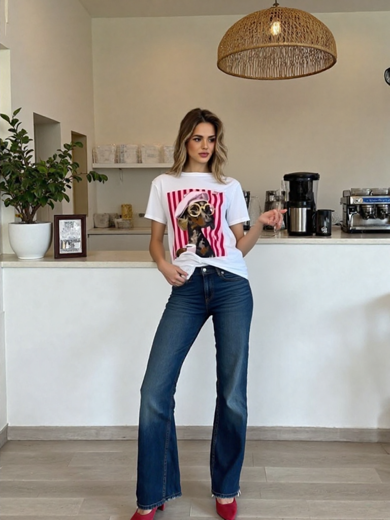 Camiseta Blanca con Estampado Dachshund Glam