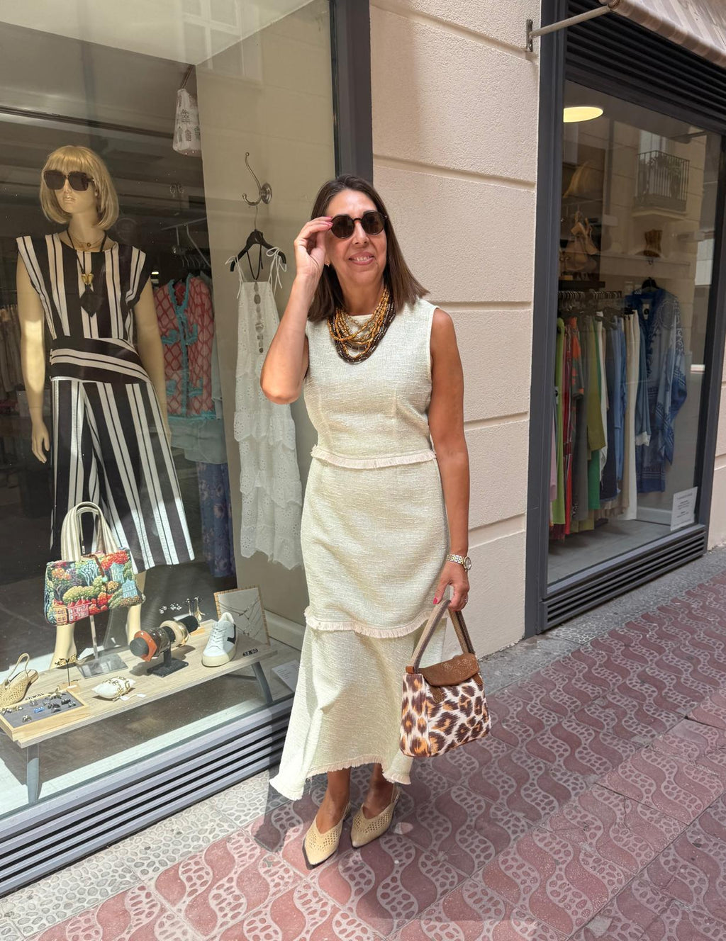 Conjunto top y falda verde tejido tweed algodón DONDOLA