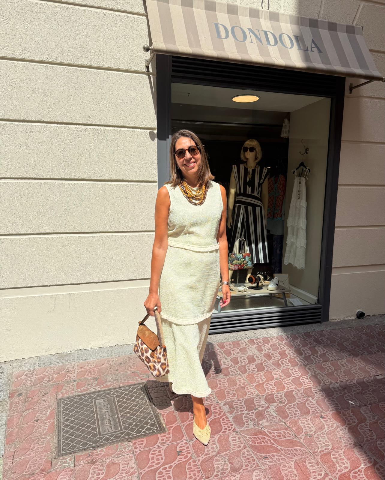 Conjunto top y falda verde tejido tweed algodón DONDOLA