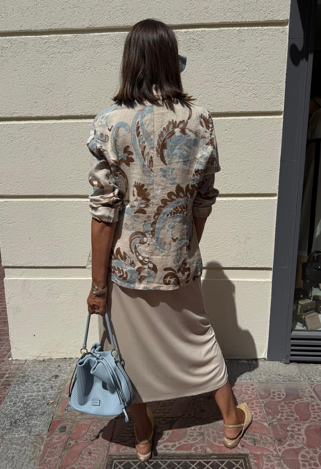 Blazer lino paisley azul y marrón DONDOLA