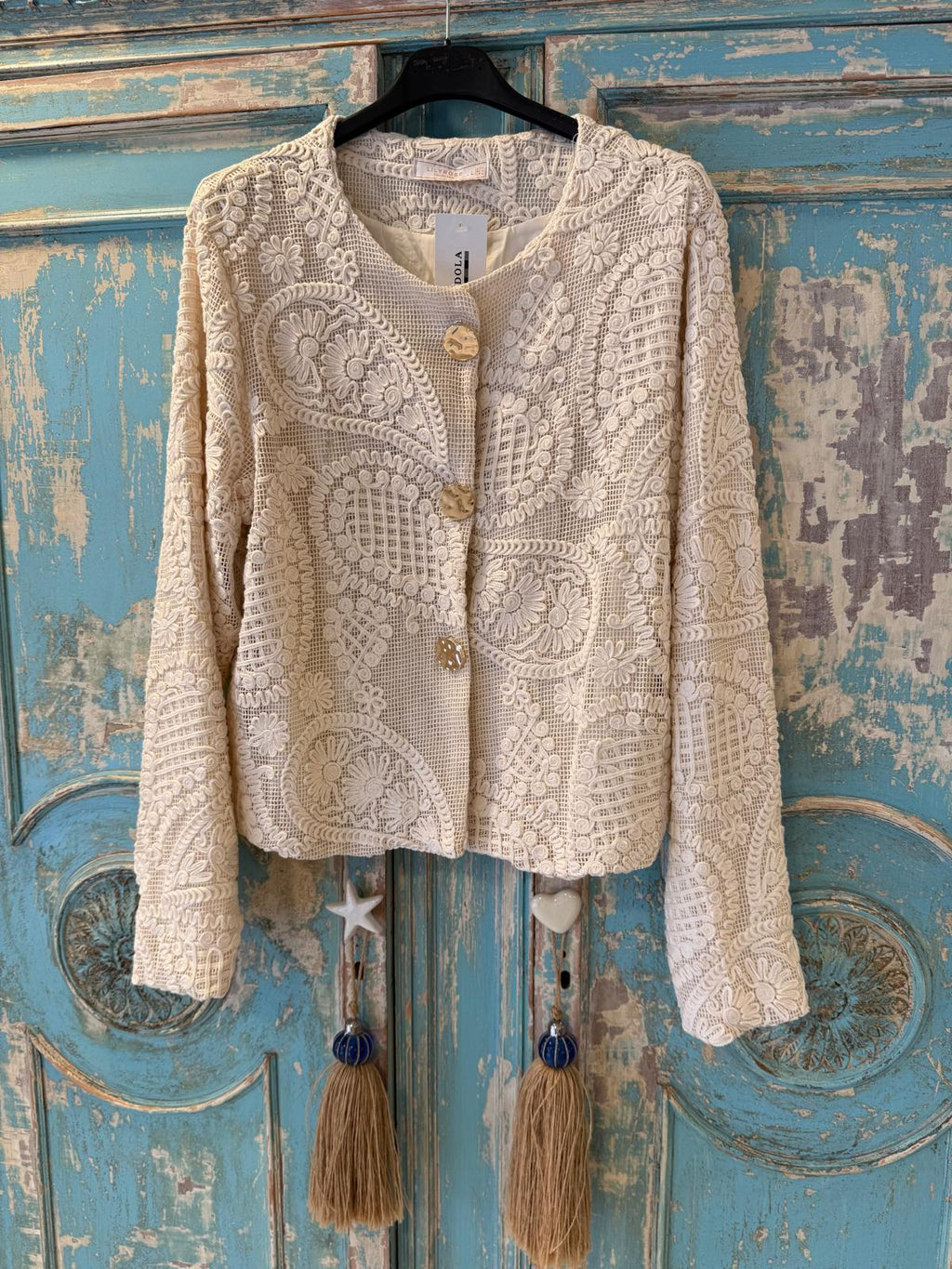 Chaqueta tejido algodón bordado color crudo DONDOLA