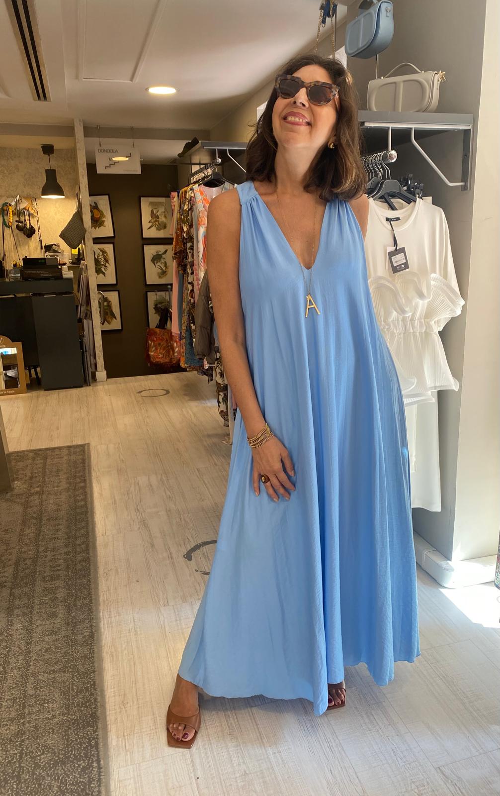Vestido plisado tirantes con escote pico DONDOLA