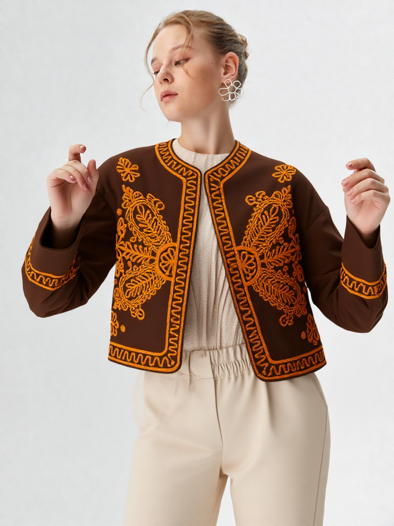 Chaqueta Bordada con Motivos Florales