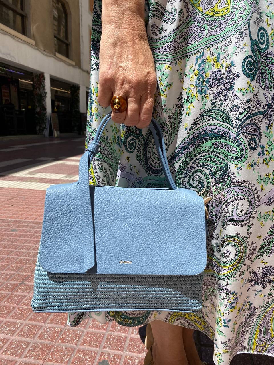 Bolso combinado rafia y polipiel DONDOLA