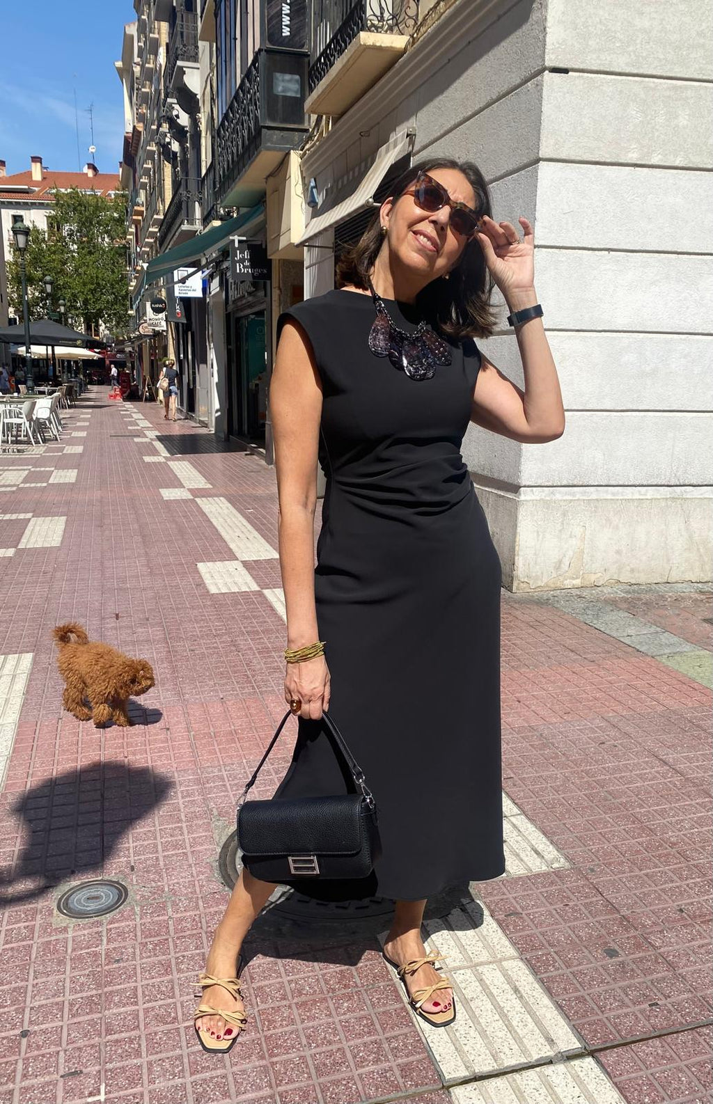 Vestido midi punto roma drapeado cintura DONDOLA