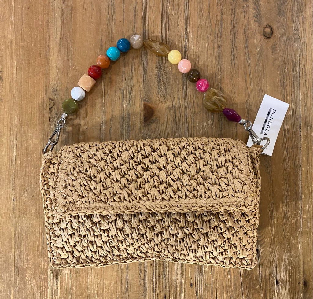 Bolso rectangular fibra natural asa piedras colores DONDOLA