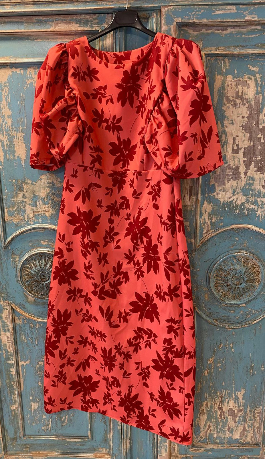 Vestido satinado floral mangas abullonadas DONDOLA