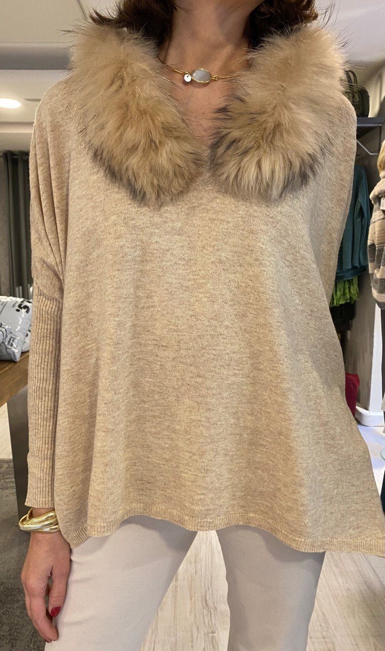 Jersey estilo poncho cuello pelo DONDOLA