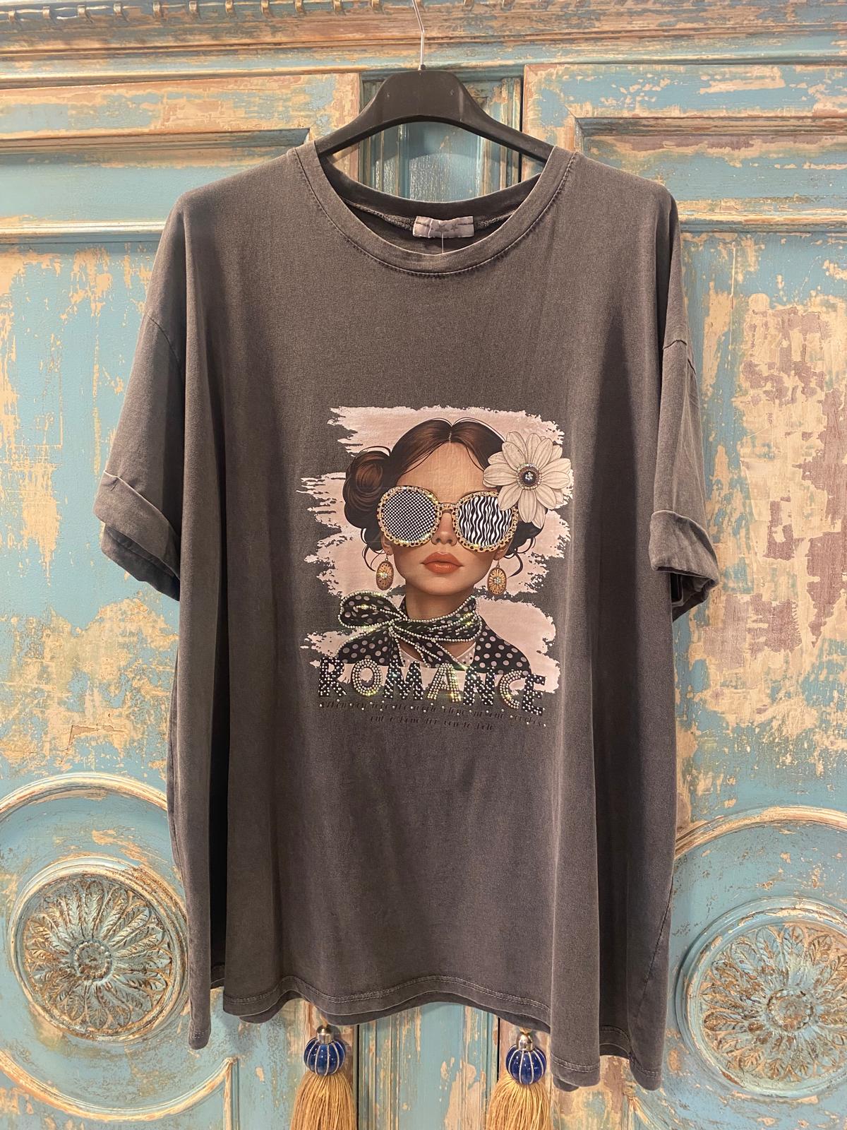 Camiseta gris manga corta vuelta chica gafas DONDOLA