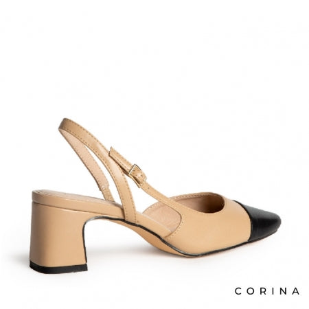 Zapato camel destalonado punta negra CORINA
