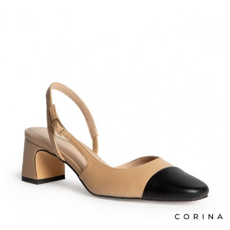 Zapato camel destalonado punta negra CORINA