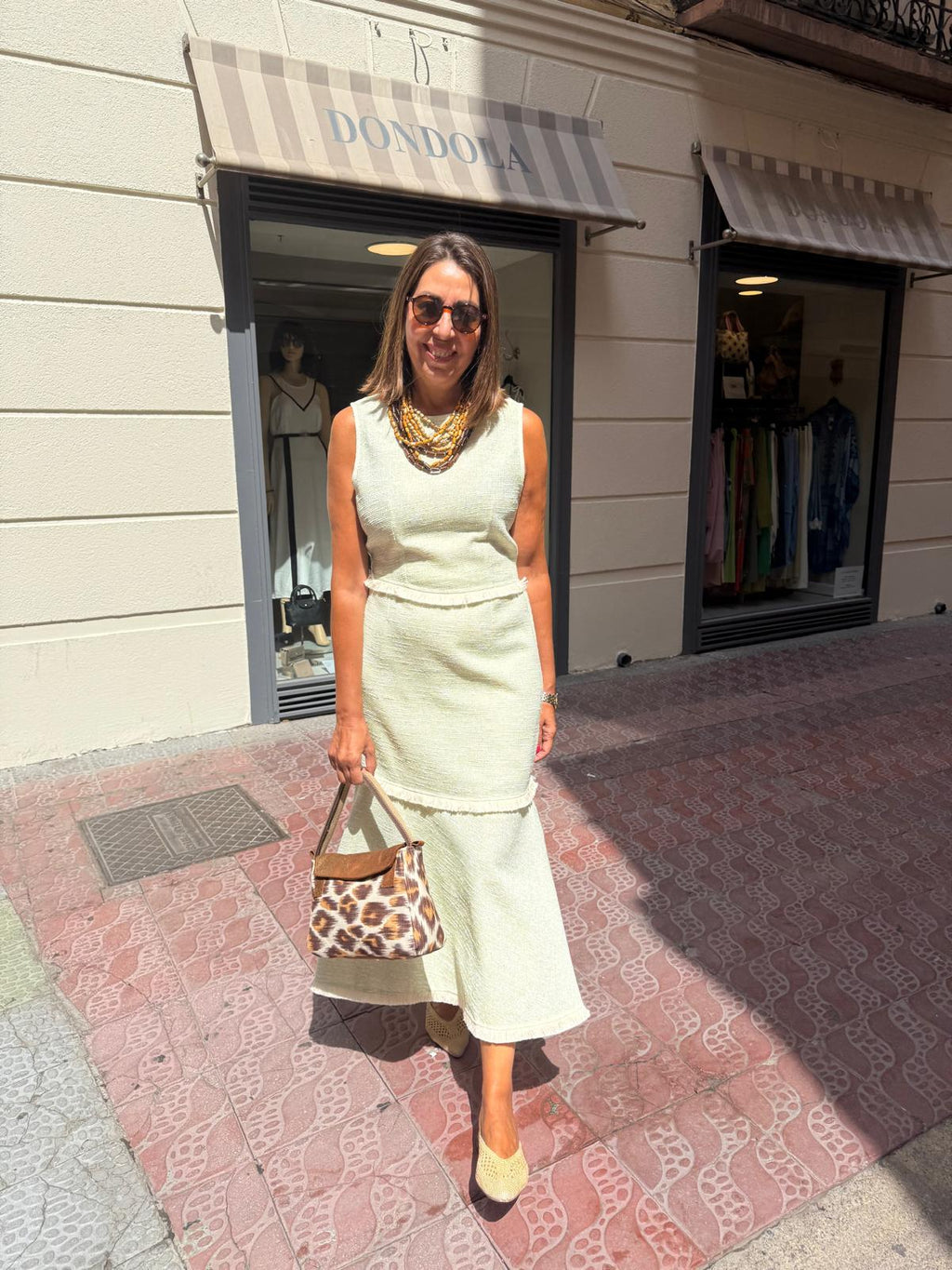 Conjunto top y falda verde tejido tweed algodón DONDOLA