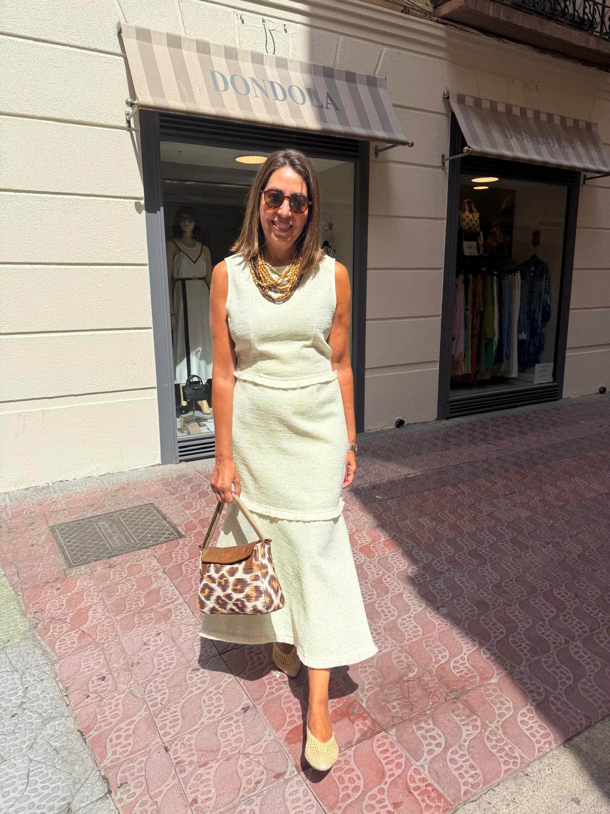 Conjunto top y falda verde tejido tweed algodón DONDOLA