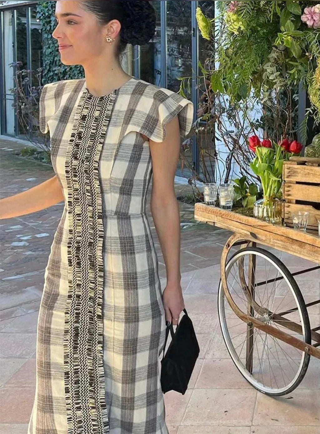 Vestido cuadro Vichy beige y crudo DONDOLA