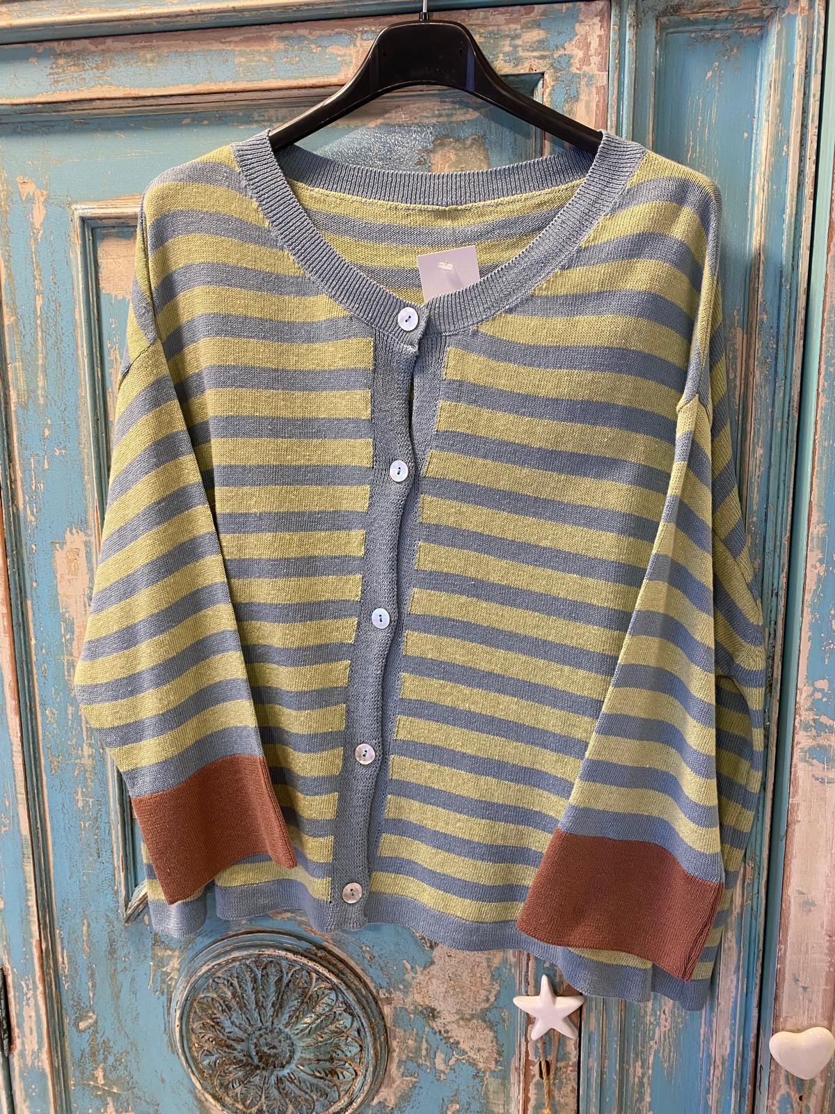 Chaqueta rayas punto fino lima y azul denim DONDOLA