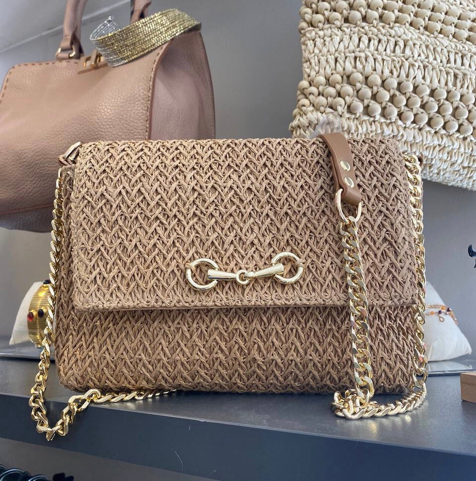 Bolso cartera fibra natural hebilla dorada DONDOLA