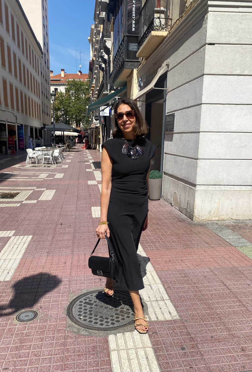 Vestido midi punto roma drapeado cintura DONDOLA