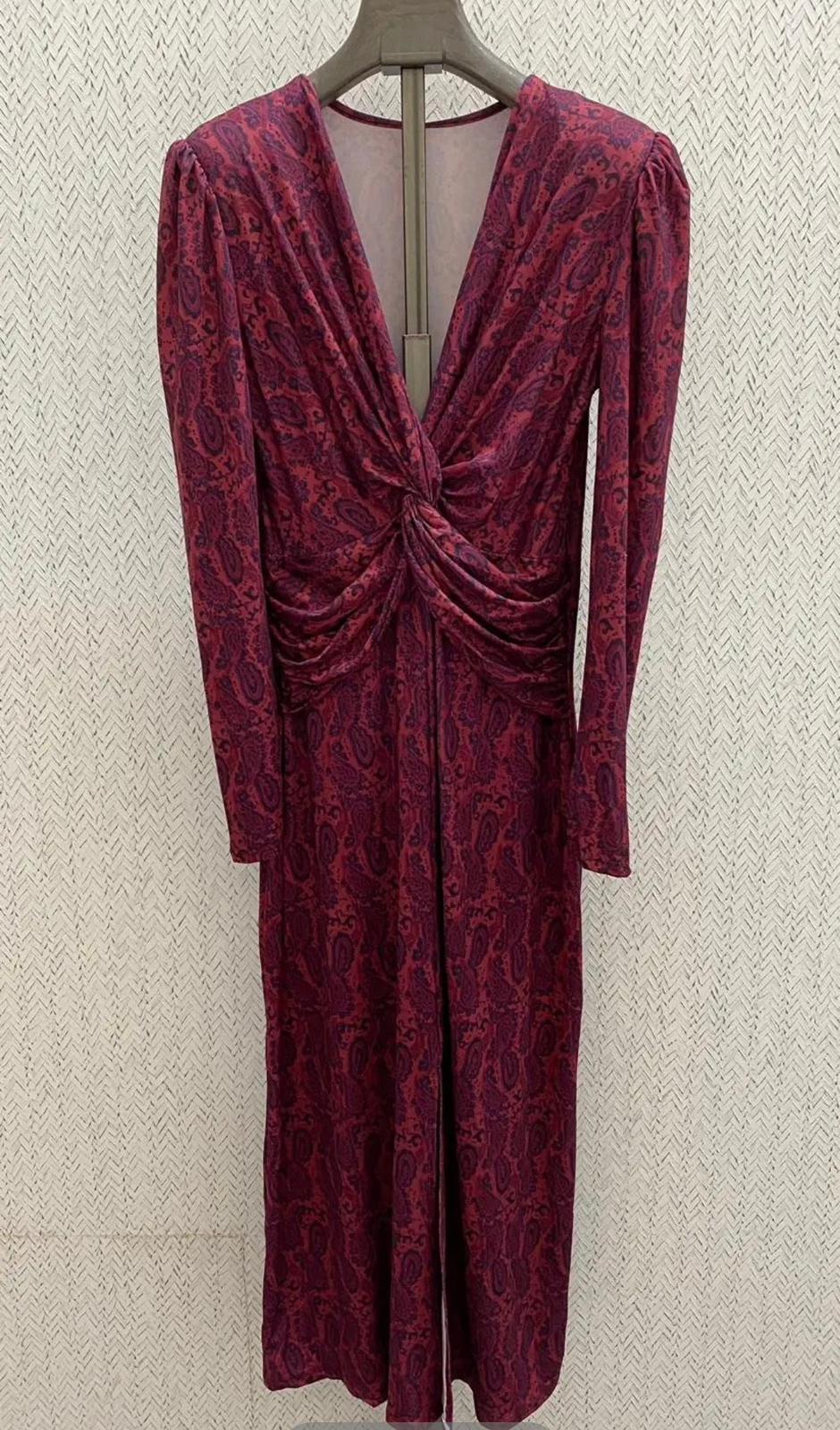 Vestido punto seda burdeos estampado cachemires DONDOLA