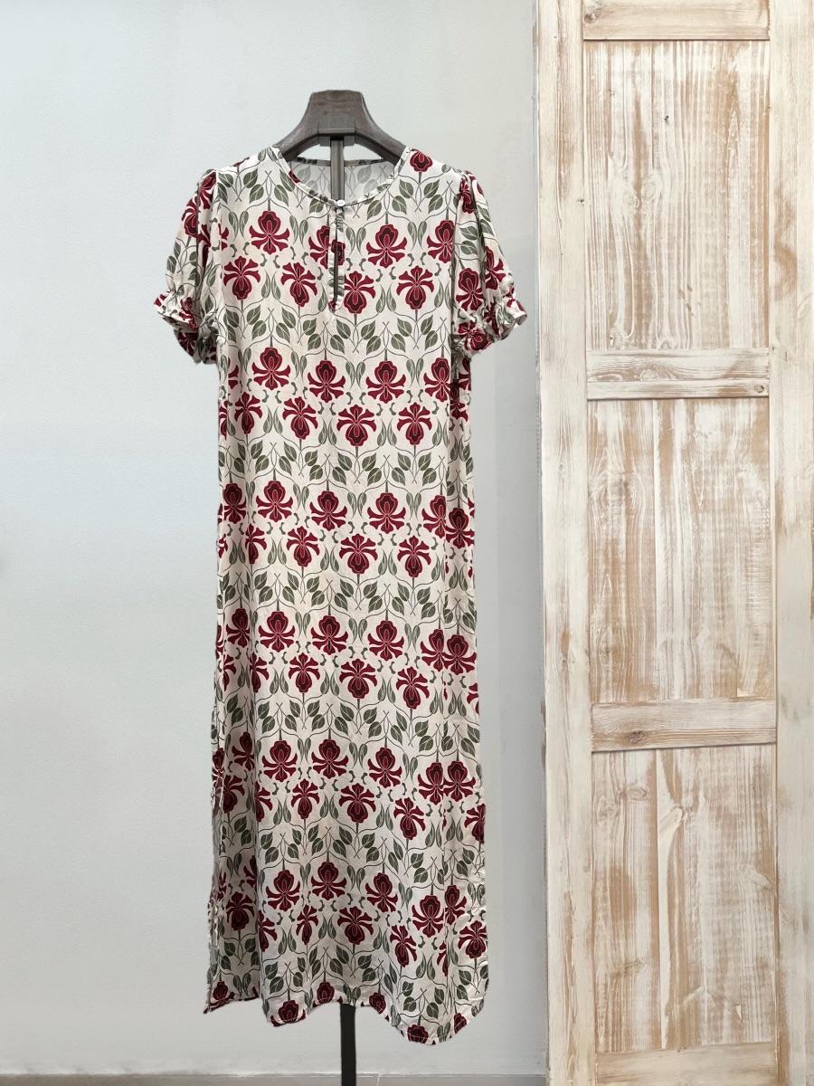 Vestido print hojas manga acabada en volante DONDOLA