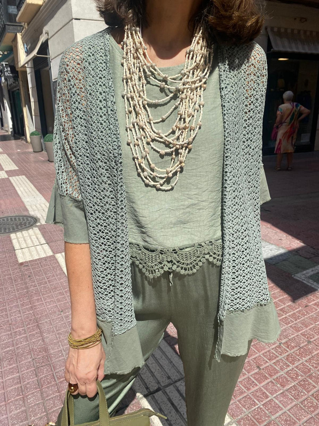 Kimono punto calado mangas y bajo a contraste DONDOLA