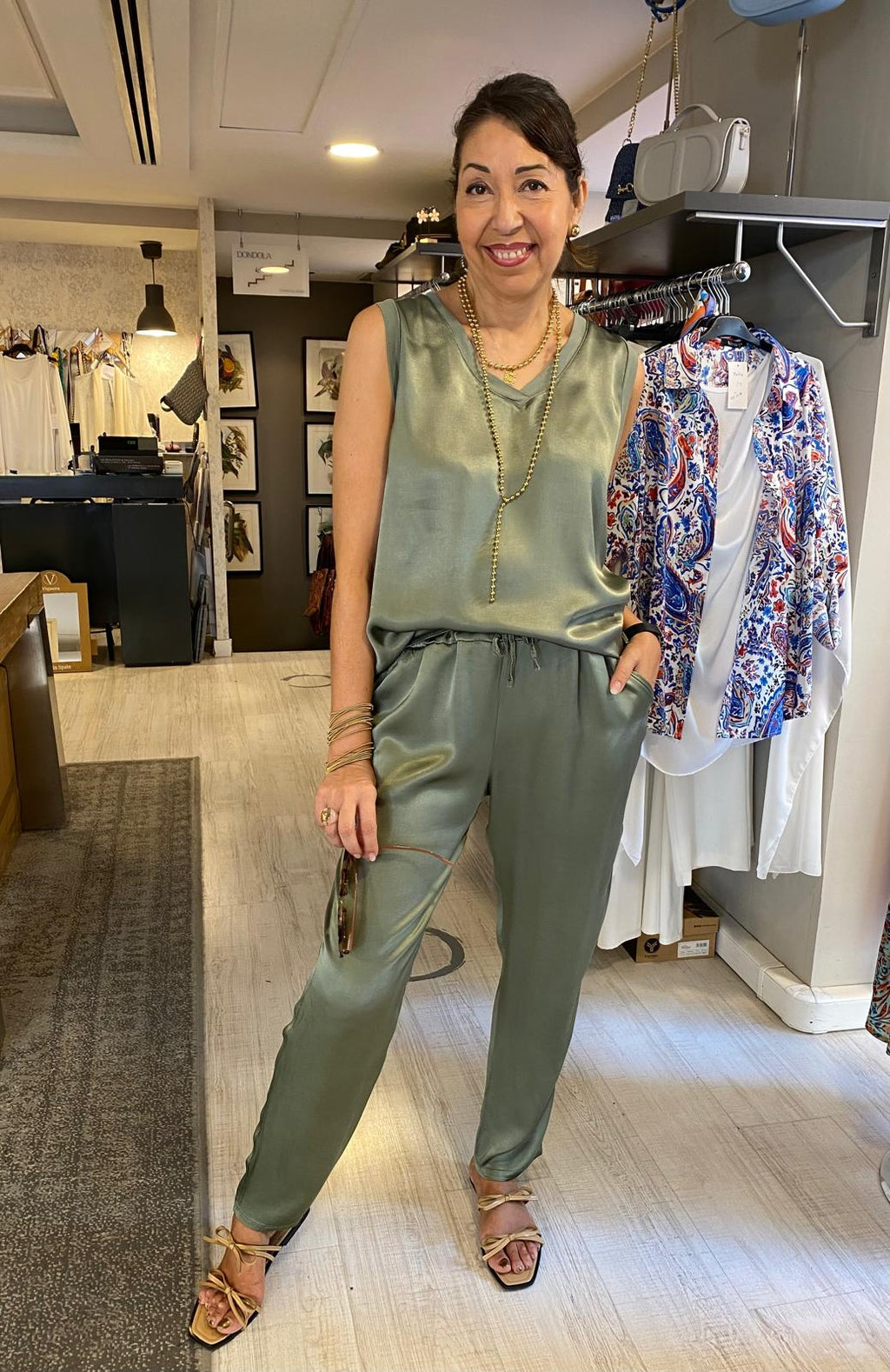 Pantalón satinado elástico cintura DONDOLA