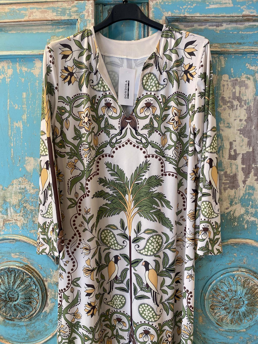 Vestido/kaftan punto seda fría estampado palmeras DONDOLA