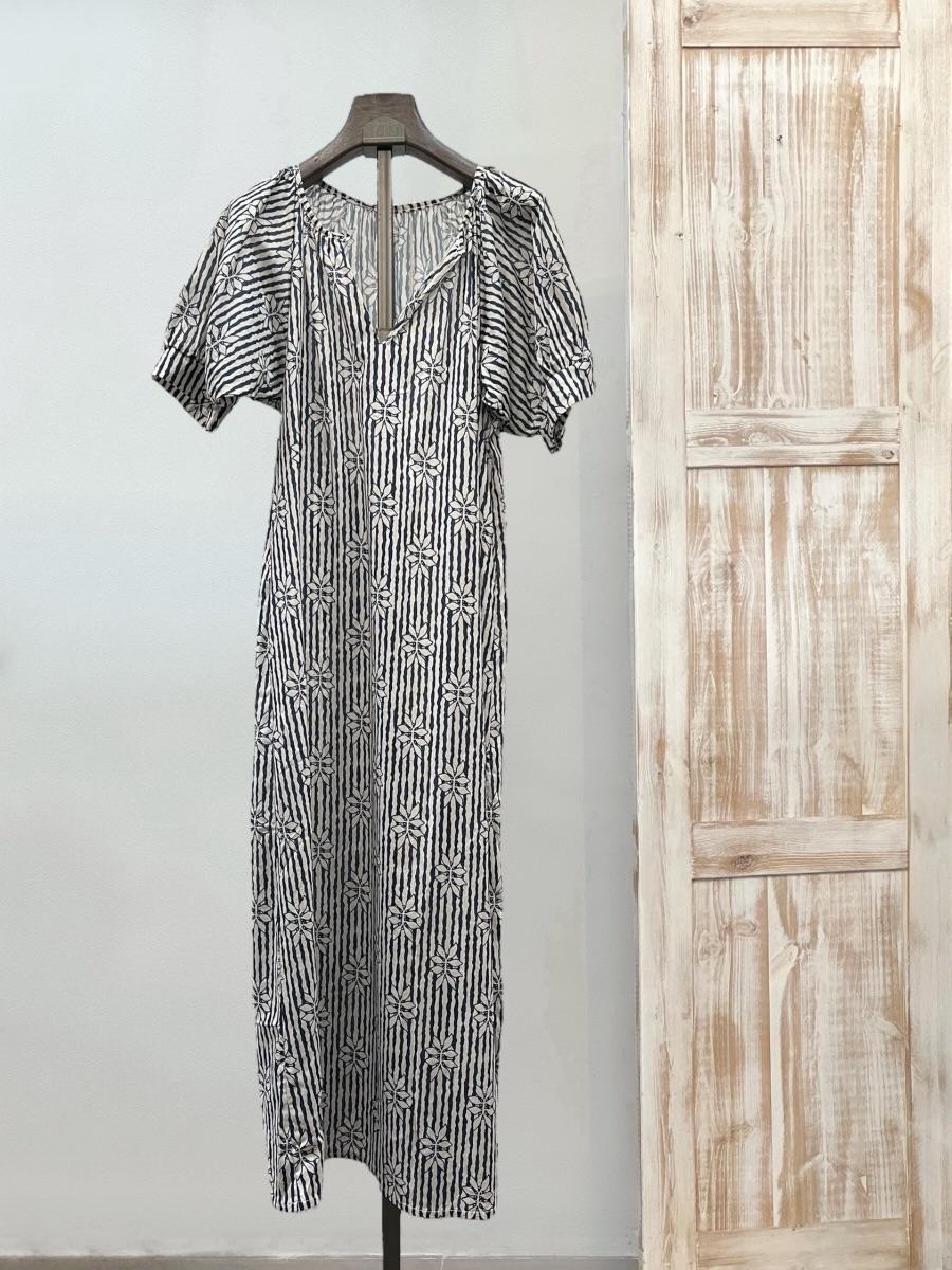 Vestido print floral y rayas algodón DONDOLA