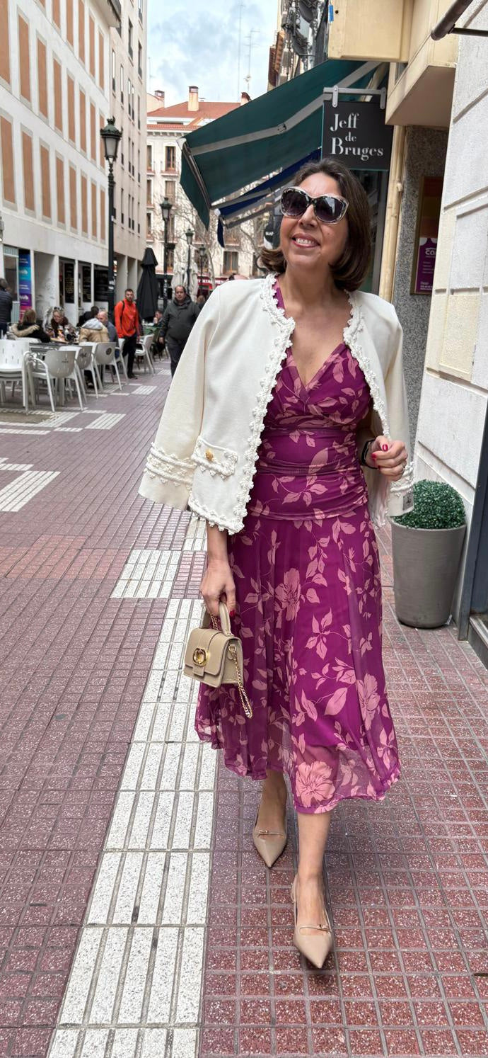 Vestido tul estampado floral escote pico DONDOLA