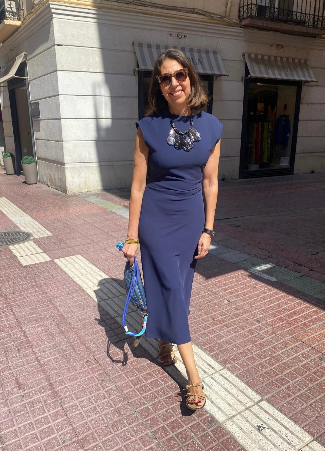 Vestido midi punto roma drapeado cintura DONDOLA