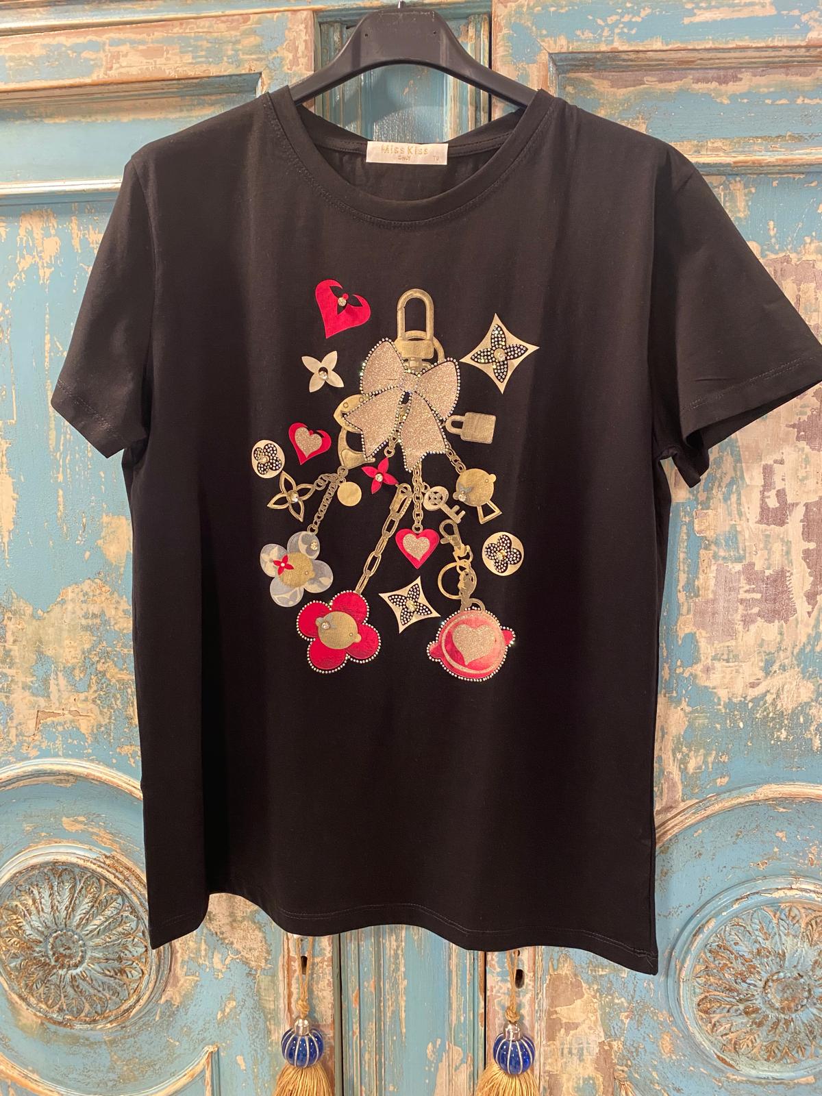 Camiseta algodón lazo detalle brillos DONDOLA