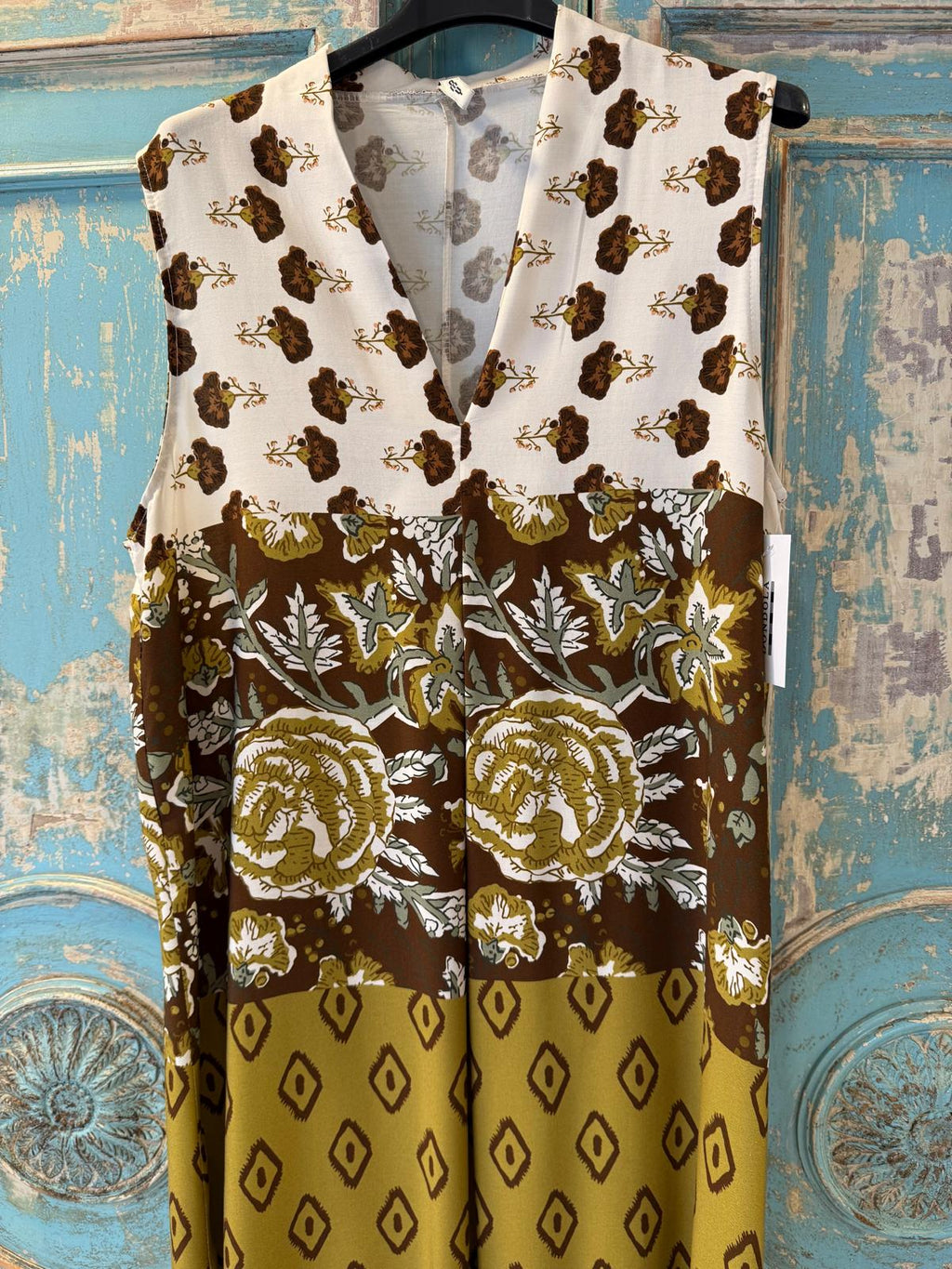 Vestido estampado verde oliva con pliegue central DONDOLA