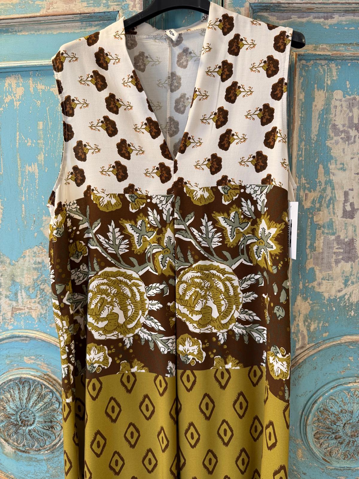 Vestido estampado verde oliva con pliegue central DONDOLA