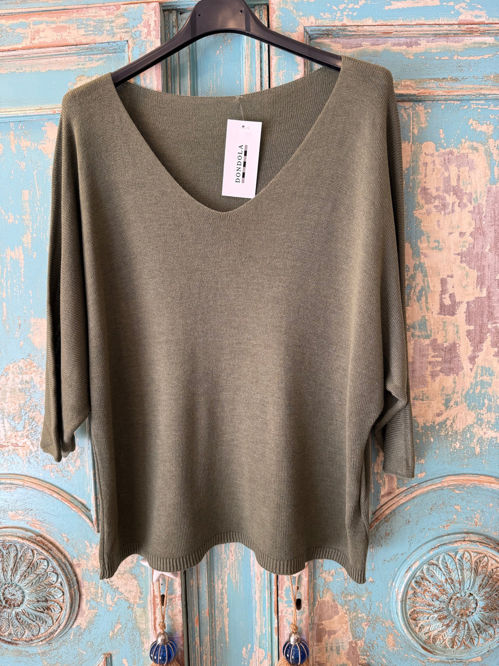 Jersey punto fino escote pico manga 3/4 DONDOLA