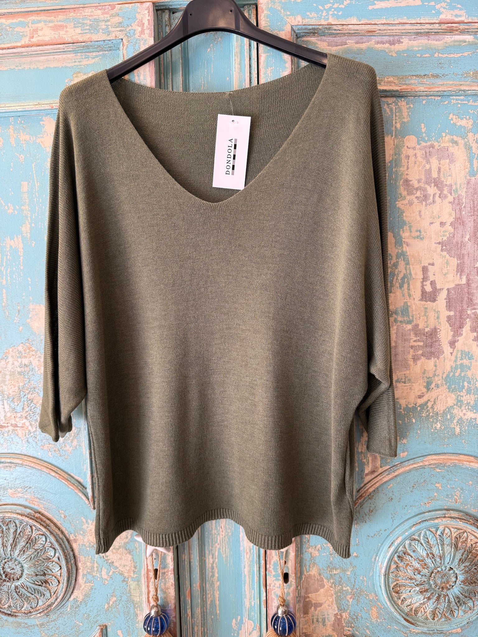 Jersey punto fino escote pico manga 3/4 DONDOLA