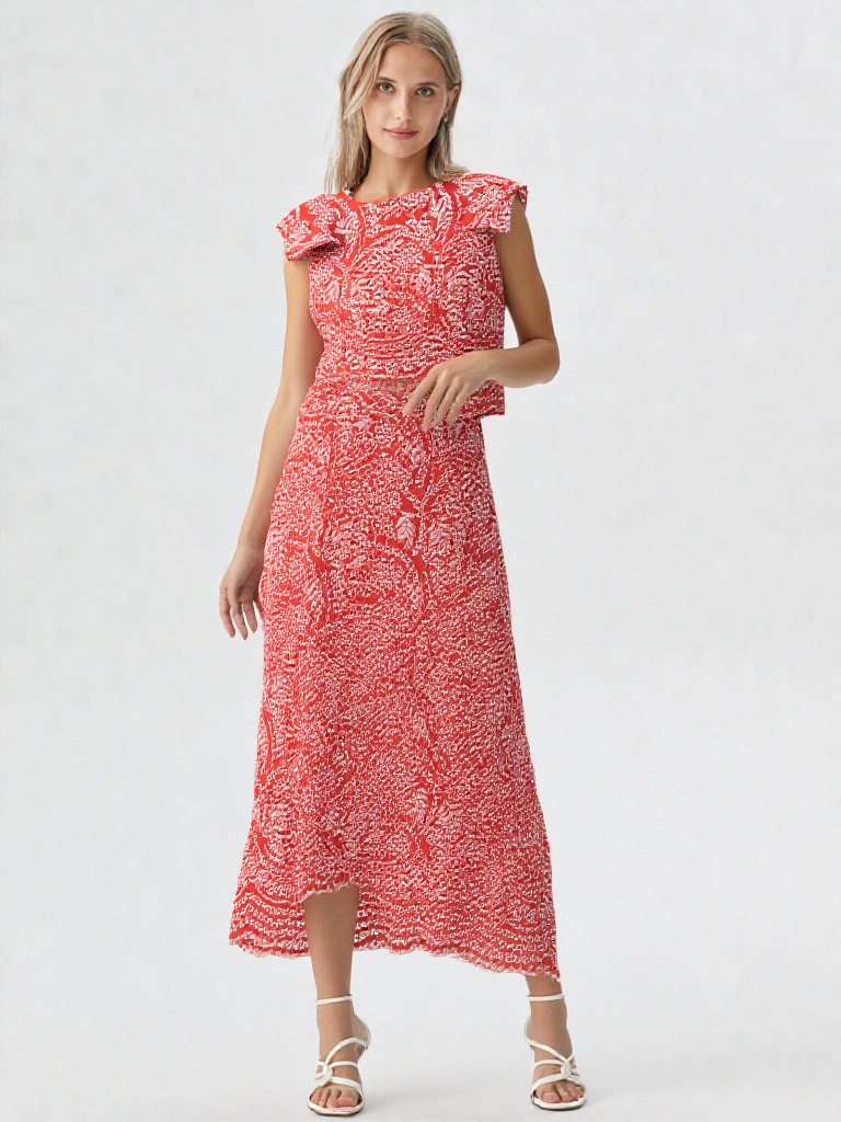 Conjunto Top y Falda Forrado con Cremallera Lateral