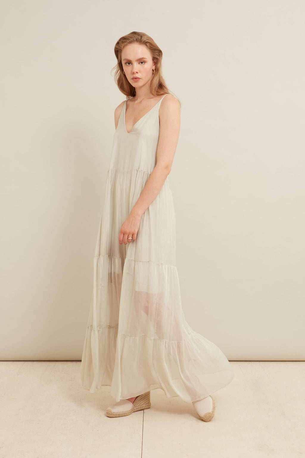 Vestido largo crudo tejido gasa "LAB COLLECTION"