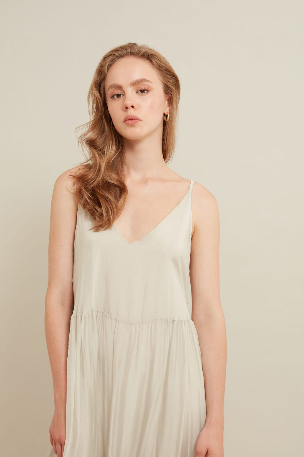 Vestido largo crudo tejido gasa "LAB COLLECTION"