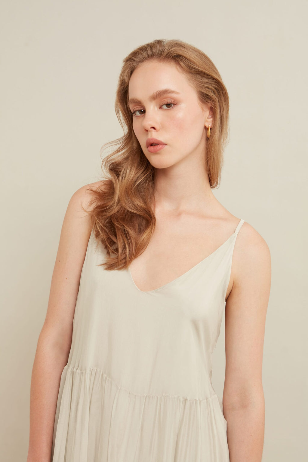 Vestido largo crudo tejido gasa "LAB COLLECTION"