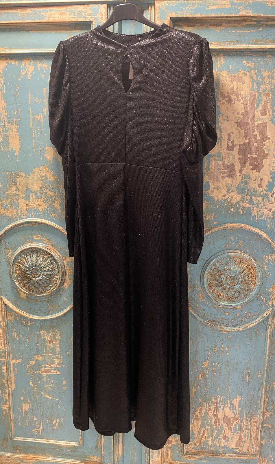 Vestido punto negro hilo lúrex mangas abullonadas DONDOLA