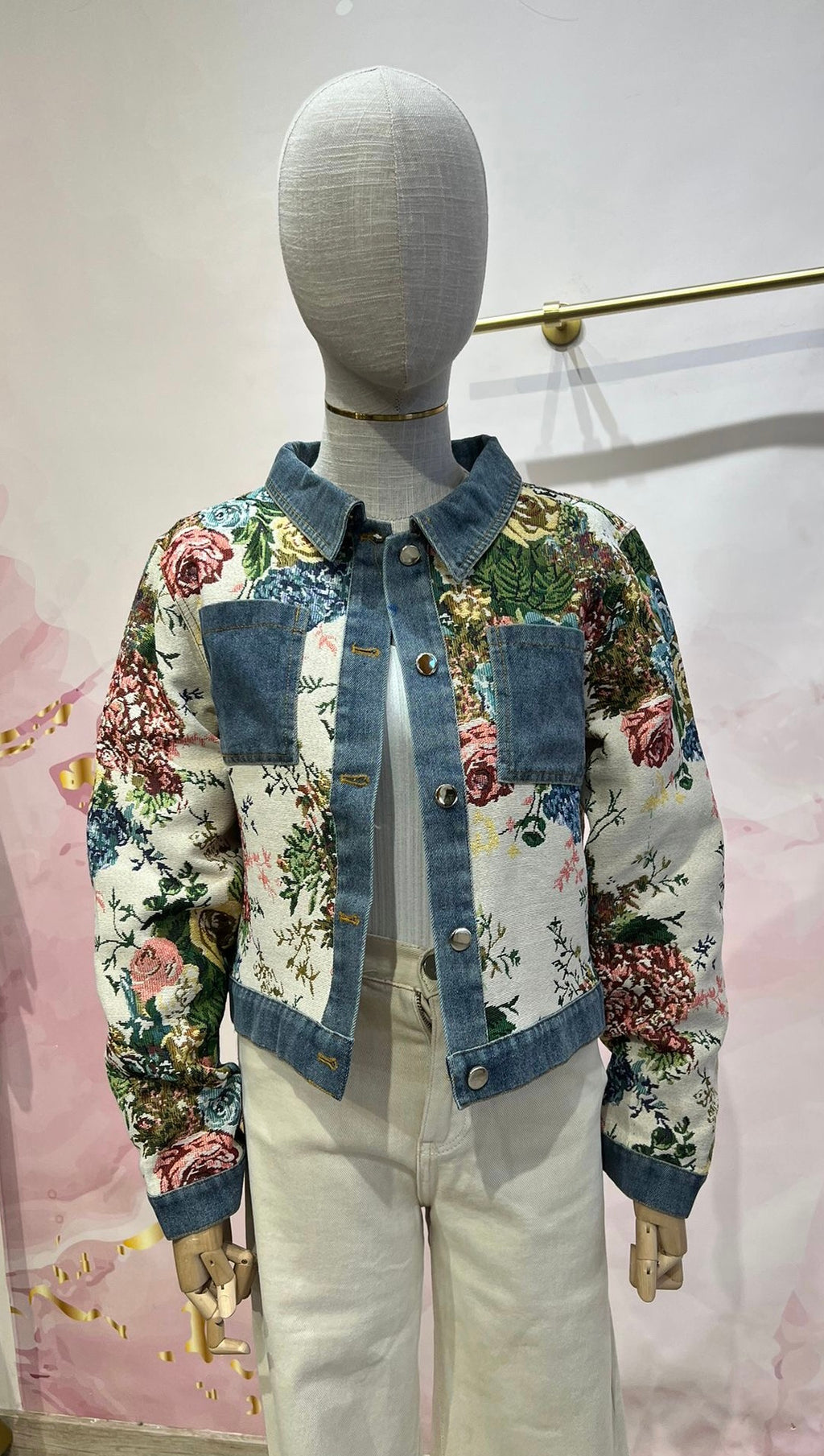 Chaqueta tejido tapicería flores combinada denim DONDOLA