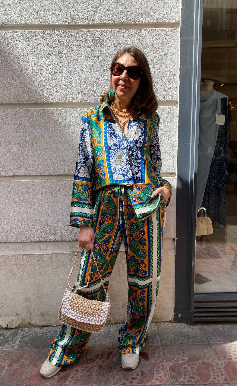 Pantalón estampado verde/ azulón (conjunto pijamero) DONDOLA