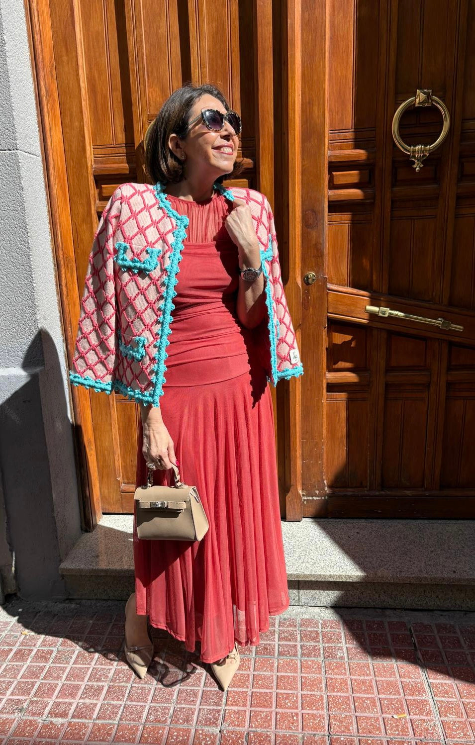 Vestido tul liso escote transparente drapeado cintura DONDOLA