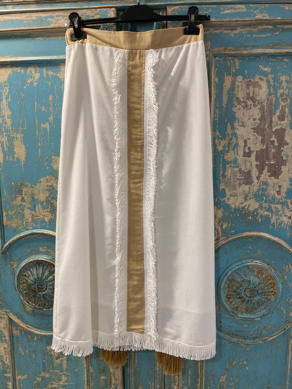 Falda mezcla lino detalle central flecos DONDOLA