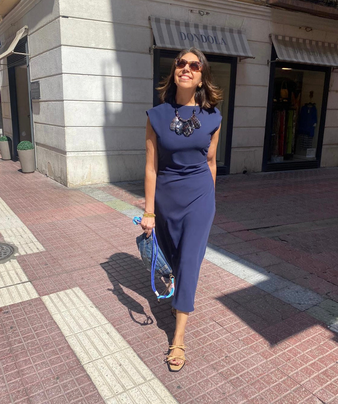 Vestido midi punto roma drapeado cintura DONDOLA